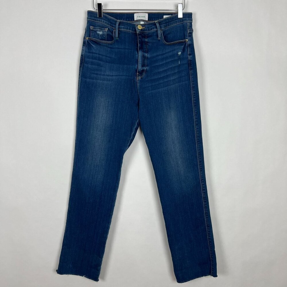 Frame Jeans Women's Size 32 Blue Packard Rips Le Sylvie Crop Straight Raw Edge - Picture 2 of 16